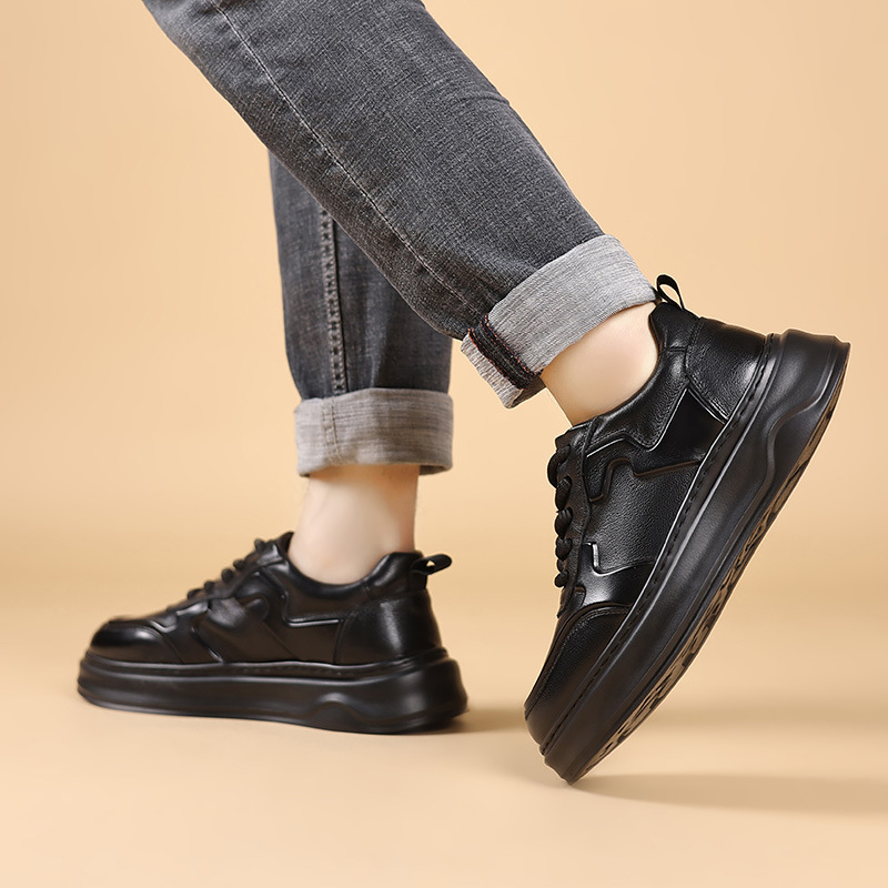 New Men's Leather Thick-soled Casual Sneakers